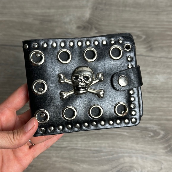 Other - Black Leather Skull Chain Biker Wallet